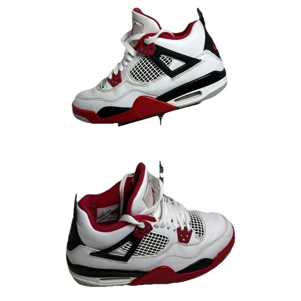 Jordan Air Jordan 4 Retro GS White Red Black Leather Athletic Shoes 5.5Y